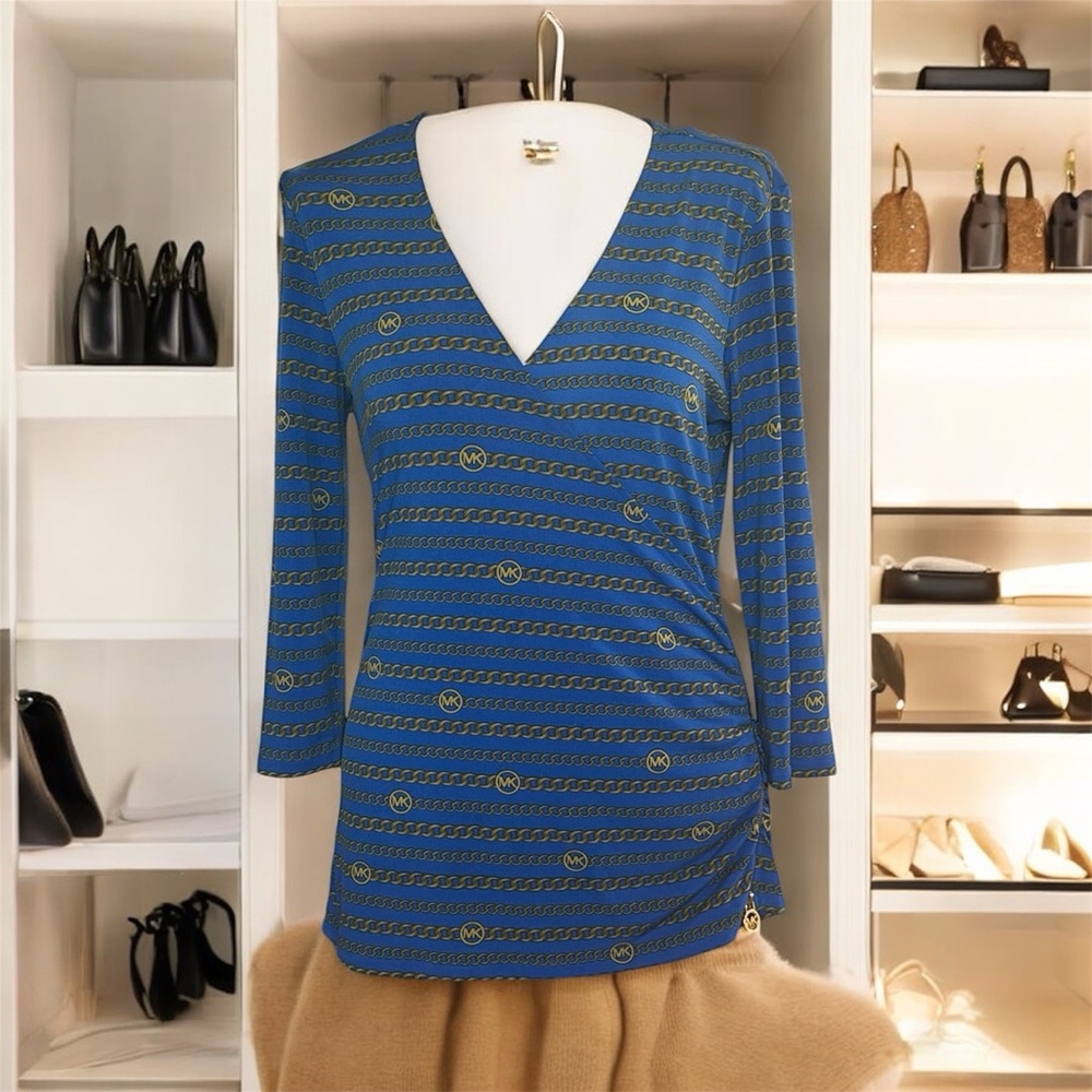 Michael Kors Royal Blue Top with Gold Chain Design